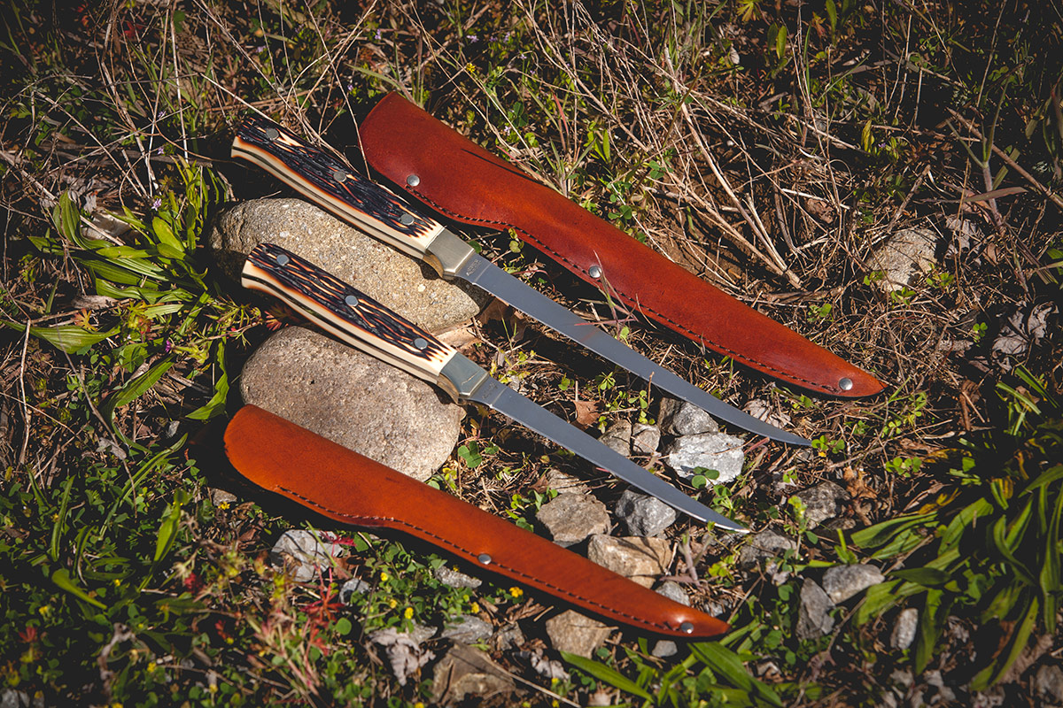 The Uncle Henry Large and Small Fillet knives bear the classic Uncle Henry handles and come with handsome leather sheaths. 