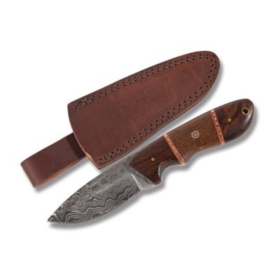 Damascus Hunter and Sheath Front